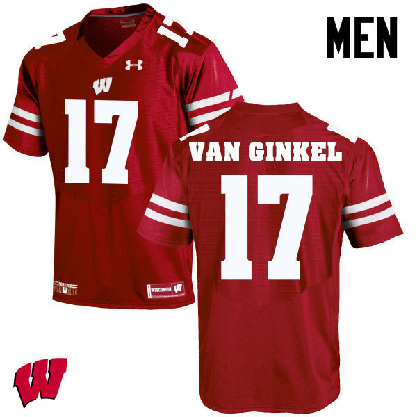 Men Winsconsin Badgers #17 Andrew Van Ginkel College Football Jerseys-Red - Click Image to Close